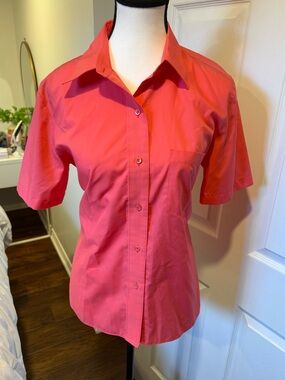 Foxcroft Coral Wrinkle-Free Button Up Blouse Size 8 Office Chic